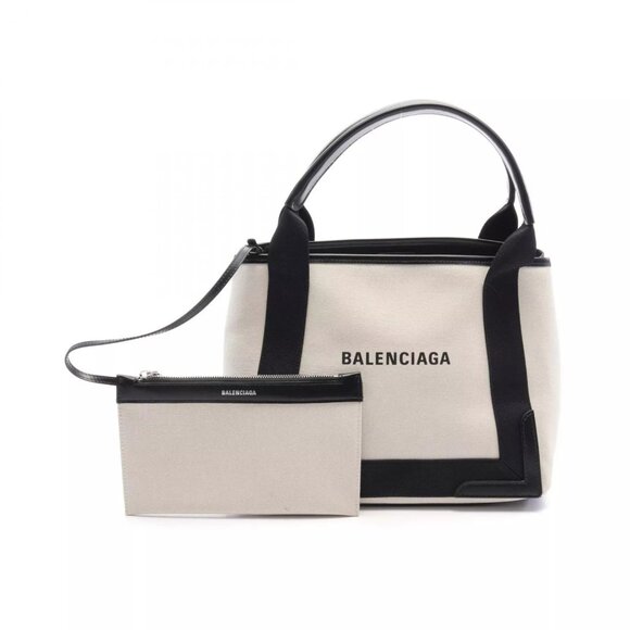 BALENCIAGA NAVY CABAS S Tote Bag 3399332HH3N9260 canvas leather White NEW - Picture 1 of 5